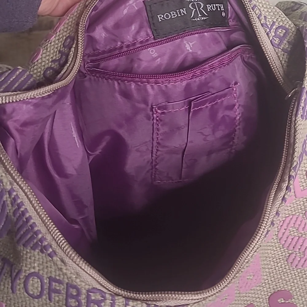 Robin Ruth canvas purple Brussels travel souvenir shoulder tote bag